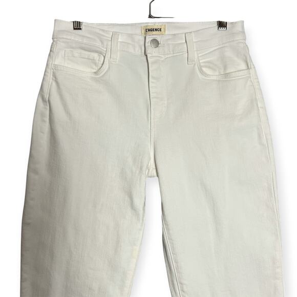 L'AGENCE SADA Cropped Slim High Rise Jeans SIZE 27 White Denim Raw Hem Straight - Picture 9 of 12